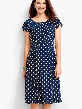 Talbots Navy Polka Dot Fit-and-Flare Midi Dress